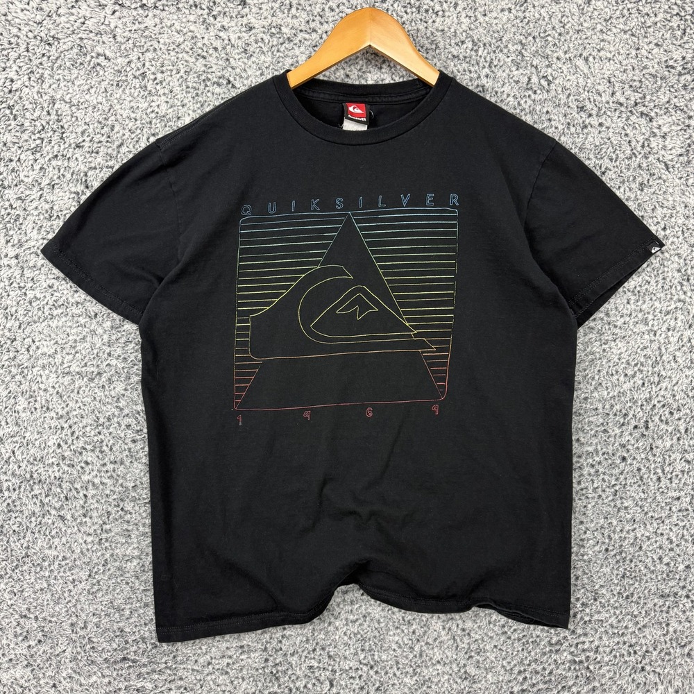 Vintage Quiksilver Shirt Mens Large Black Logo Graphic Tee Surf Skate Y2K